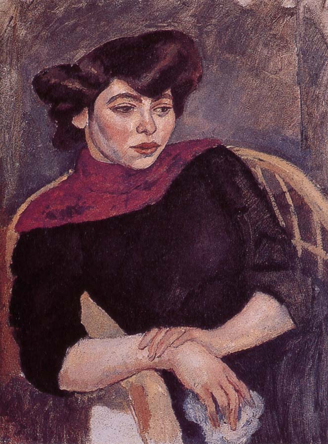 Jules Pascin Woman wearing the purple shawl